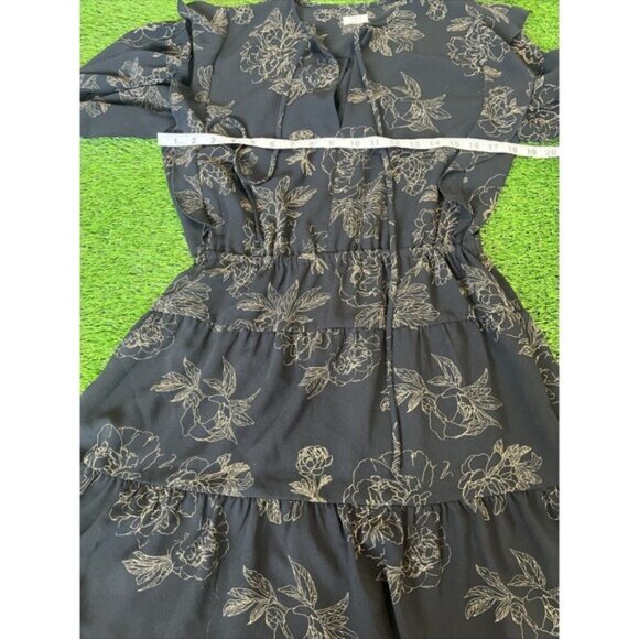 Aritzia Womens Wilfred Marvelle Floral Tier Ruffle Black Dress Medium - Picture 6 of 10